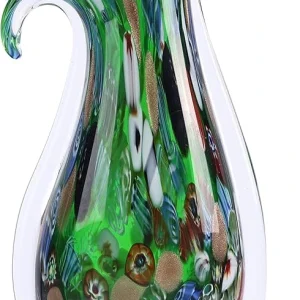 Blown Glass vase, Unique Murano Style Glass Art Deco vase for Living Room TV Stand, Table Setting, Office, Room and Desktop Decorations and Ornaments.